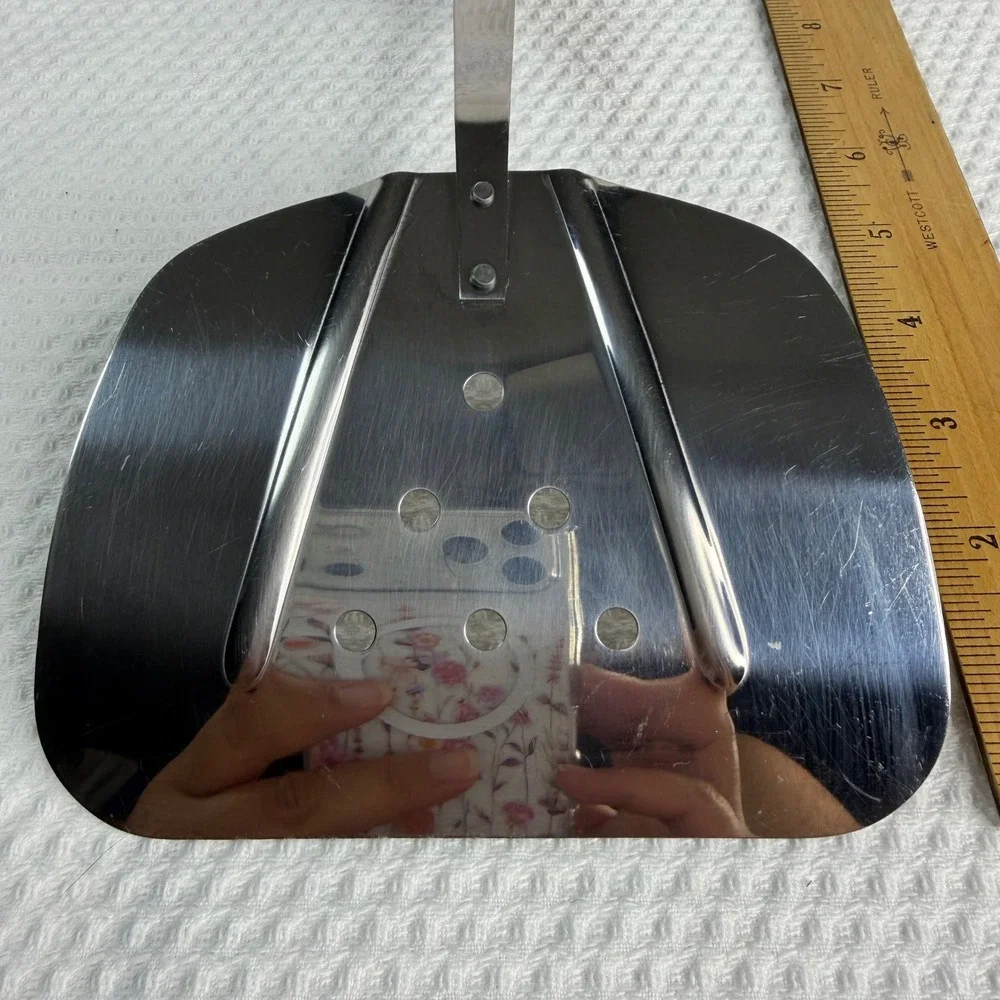 VTG Robinson Stainless USA Spatula Wood Handle Wide Curved Slotted Turner